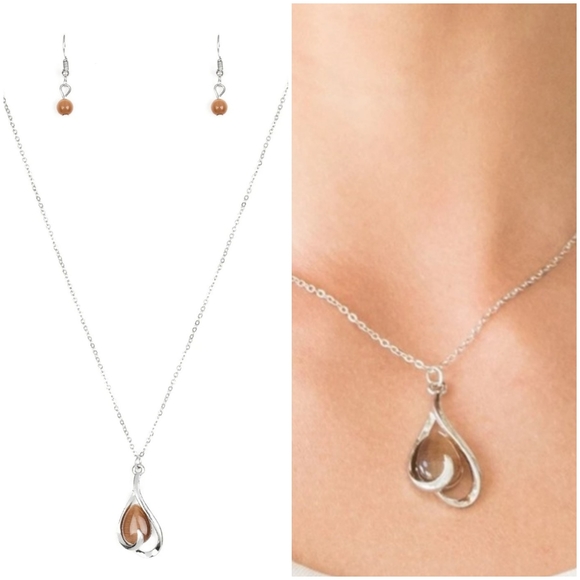 TELL ME A LOVE STORY BROWN MOONSTONE NECKLACE/EARR